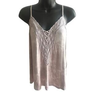 Y2K Babydoll Tank Lace Tie Front Dusty Pink‎ Festival Coquette Grunge M Fairy